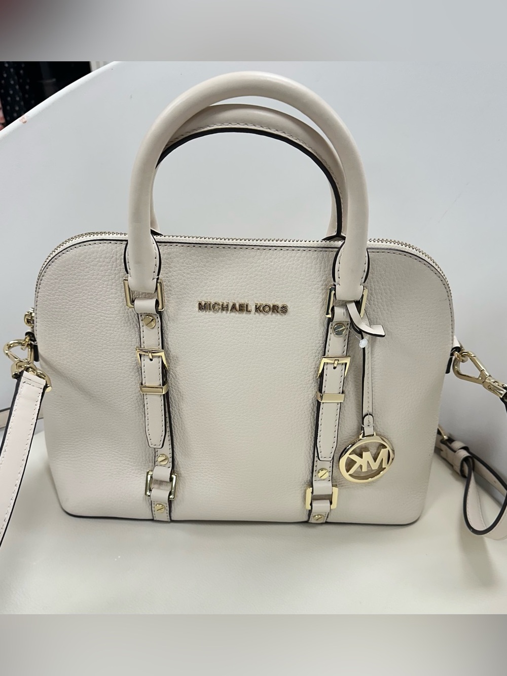 Michael Kors Cream Leather Satchel with Gold-Tone Hardware - Picture 2 of 10